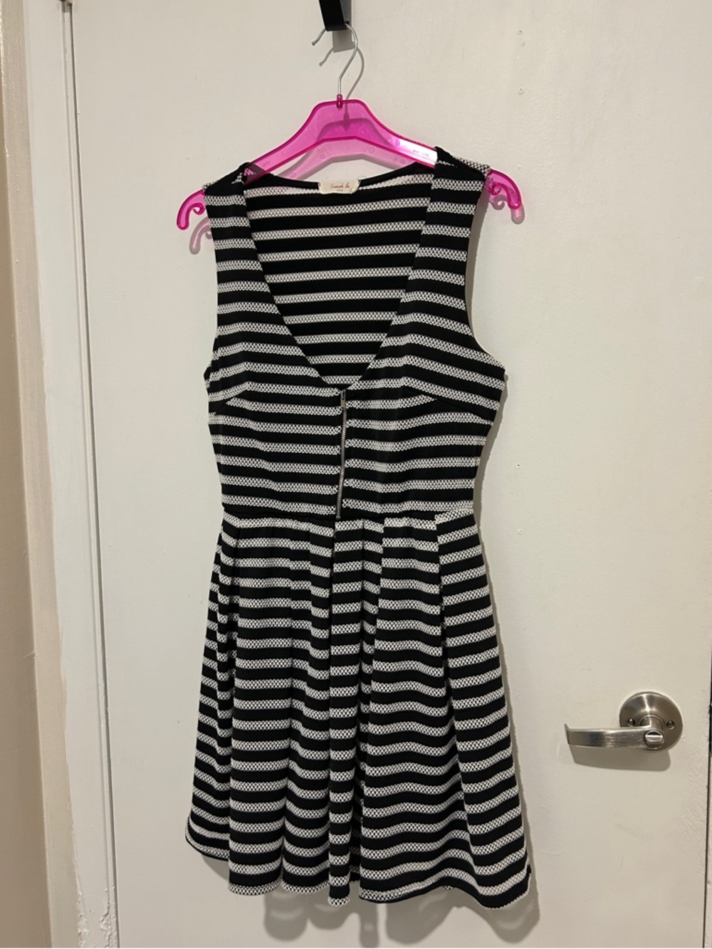 Black and white striped mesh dress